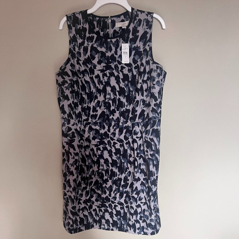 NWT LOFT Sleeveless Blue Abstract Print Shift Dress Size 14